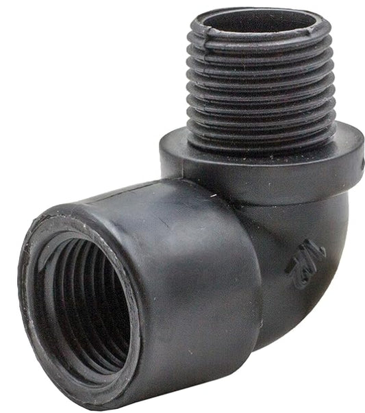 Winkelstück 90° mit Innen- und Außengewinde erhältlich in: 3/4 Zoll oder 1 Zoll.